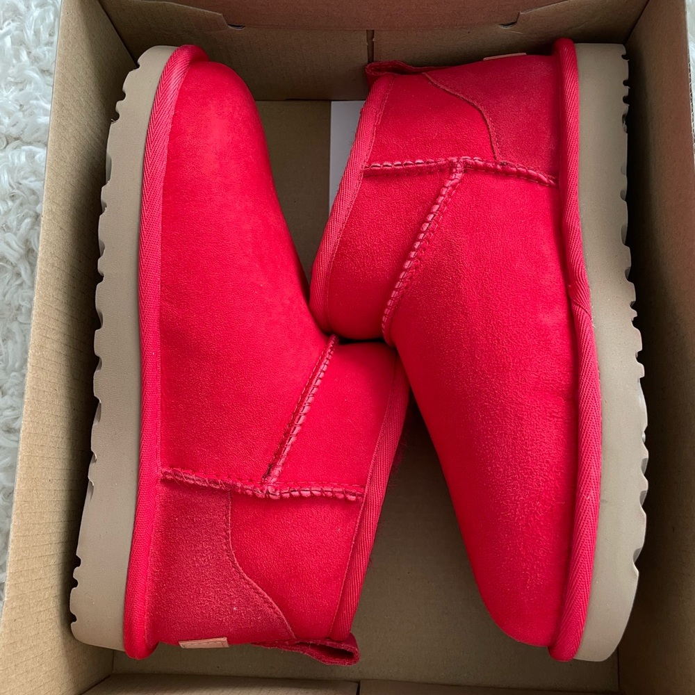Brand new, in box, red ultra mini Uggs.